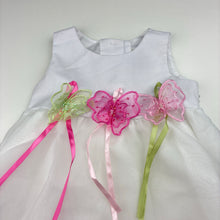 Load image into Gallery viewer, Girls LJ Fashions, lined party dress, butterflies, GUC, size 12 months, L: 44cm