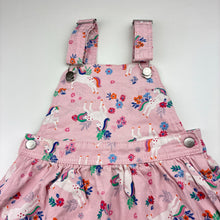 Load image into Gallery viewer, Girls Anko, stretch cotton overalls dress, unicorns, EUC, size 6, L: 54cm
