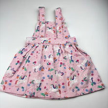 Load image into Gallery viewer, Girls Anko, stretch cotton overalls dress, unicorns, EUC, size 6, L: 54cm