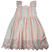 Load image into Gallery viewer, Girls Milkshake, cotton lined striped dress, light marks, FUC, size 5, L: 63cm