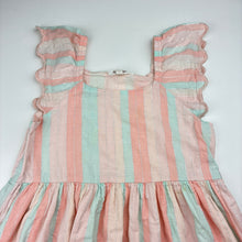 Load image into Gallery viewer, Girls Milkshake, cotton lined striped dress, light marks, FUC, size 5, L: 63cm
