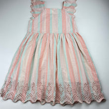 Load image into Gallery viewer, Girls Milkshake, cotton lined striped dress, light marks, FUC, size 5, L: 63cm