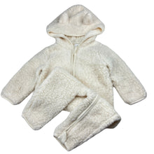 Load image into Gallery viewer, Unisex Target, cream fleece zip hooded winter romper, EUC, size 1,  