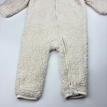 Load image into Gallery viewer, Unisex Target, cream fleece zip hooded winter romper, EUC, size 1,  