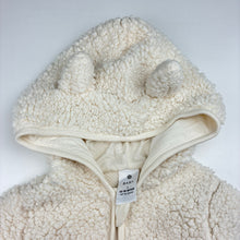 Load image into Gallery viewer, Unisex Target, cream fleece zip hooded winter romper, EUC, size 1,  