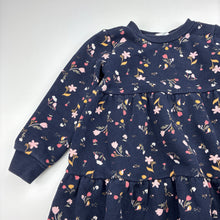 Load image into Gallery viewer, Girls Anko, fleece lined navy floral sweater dress, GUC, size 4, L: 49cm