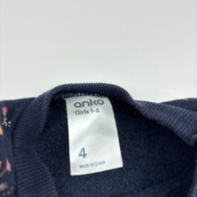 Load image into Gallery viewer, Girls Anko, fleece lined navy floral sweater dress, GUC, size 4, L: 49cm