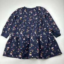 Load image into Gallery viewer, Girls Anko, fleece lined navy floral sweater dress, GUC, size 4, L: 49cm