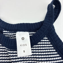 Load image into Gallery viewer, Girls Target, navy &amp; white stretchy ribbed dress, GUC, size 5, L: 58cm