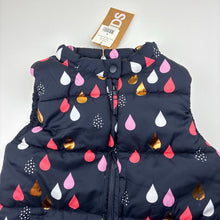 Load image into Gallery viewer, Girls Cotton On, navy puffer vest / jacket, raindrops, NEW, size 8,  