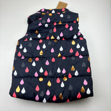 Load image into Gallery viewer, Girls Cotton On, navy puffer vest / jacket, raindrops, NEW, size 8,  