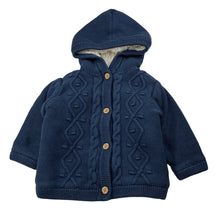 Load image into Gallery viewer, Unisex Anko, thick fleece lined knitted cotton hooded cardigan, GUC, size 0,  