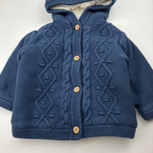 Load image into Gallery viewer, Unisex Anko, thick fleece lined knitted cotton hooded cardigan, GUC, size 0,  