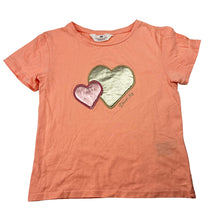 Load image into Gallery viewer, Girls H&amp;M, coral cotton tee / top, hearts, EUC, size 7-8,  