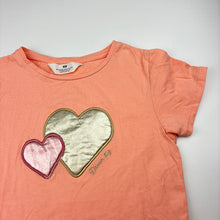Load image into Gallery viewer, Girls H&amp;M, coral cotton tee / top, hearts, EUC, size 7-8,  