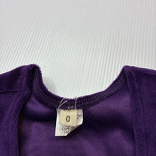 Load image into Gallery viewer, Girls purple, vintage purple velvet party dress, L: 45cm, EUC, size 0, L: 42cm