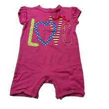 Load image into Gallery viewer, Girls Milky, pink stretchy romper,love, GUC, size 000,  