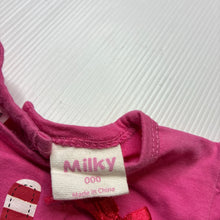 Load image into Gallery viewer, Girls Milky, pink stretchy romper,love, GUC, size 000,  