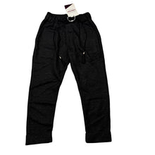 Load image into Gallery viewer, Girls Piazza Italia, black &amp; silver soft stretchy pants, elasticated, Inside leg: 41cm, NEW, size 5-6,  