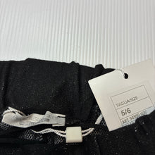 Load image into Gallery viewer, Girls Piazza Italia, black &amp; silver soft stretchy pants, elasticated, Inside leg: 41cm, NEW, size 5-6,  