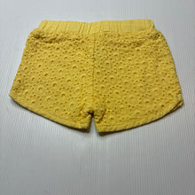 Load image into Gallery viewer, Girls Target, yellow broderie cotton shorts,elasticated, EUC, size 000,  