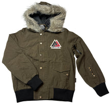 Load image into Gallery viewer, Girls Mambo, khaki jacket / coat, faux fur trim hood, GUC, size 10,  