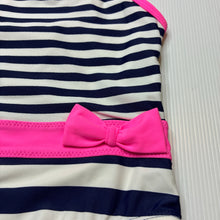 Load image into Gallery viewer, Girls Lily &amp; Dan, navy stripe swim one-piece, EUC, size 1,  