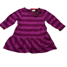 Load image into Gallery viewer, Girls Sprout, purple stripe soft cotton long sleeve dress, EUC, size 00, L: 33cm