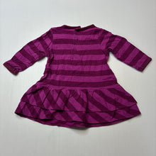 Load image into Gallery viewer, Girls Sprout, purple stripe soft cotton long sleeve dress, EUC, size 00, L: 33cm