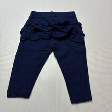 Load image into Gallery viewer, Girls Dymples, navy stretchy ruffle leggings / bottoms, EUC, size 000,  