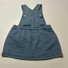 Load image into Gallery viewer, Girls Anko Baby, stretchy soft knit denim overalls dress, GUC, size 0, L: 42cm