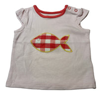 Load image into Gallery viewer, Girls Mothercare, pink soft cotton t-shirt / top, fish, EUC, size 000,  