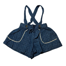 Load image into Gallery viewer, Girls Dymples, chambray cotton suspender shorts,elasticated, GUC, size 00,  