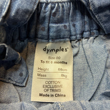 Load image into Gallery viewer, Girls Dymples, chambray cotton suspender shorts,elasticated, GUC, size 00,  
