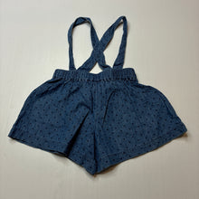 Load image into Gallery viewer, Girls Dymples, chambray cotton suspender shorts,elasticated, GUC, size 00,  