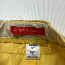 Load image into Gallery viewer, Boys Osh Kosh, yellow cotton cargo shorts, adjustable, GUC, size 0,  