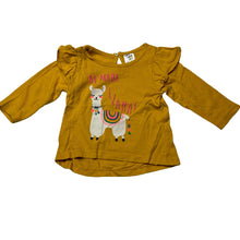 Load image into Gallery viewer, Girls Baby Berry, mustard cotton long sleeve top,llama, EUC, size 00,  