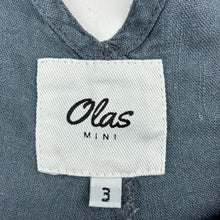 Load image into Gallery viewer, Unisex Olas Mini, blue linen overalls / shortalls, wash fade, FUC, size 3,  