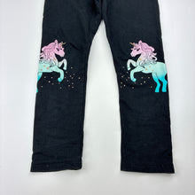 Load image into Gallery viewer, Girls Anko, black leggings, elasticated, unicorns, Inside leg: 41cm, GUC, size 5,  
