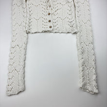 Load image into Gallery viewer, Girls GHANDA, knitted cotton cardigan, extra long sleeves, shoulder to cuff: 65cm, GUC, size 10-11,  