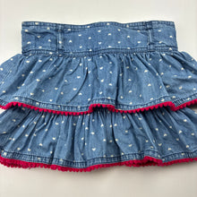 Load image into Gallery viewer, Girls Pumpkin Patch, tiered chambray cotton skirt, adjustable, L: 23cm, FUC, size 0,  