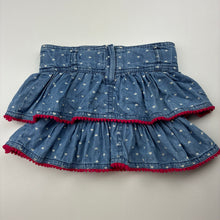 Load image into Gallery viewer, Girls Pumpkin Patch, tiered chambray cotton skirt, adjustable, L: 23cm, FUC, size 0,  