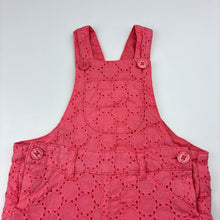 Load image into Gallery viewer, Girls Target, lined broderie cotton overalls / shortalls, GUC, size 00,  