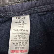 Load image into Gallery viewer, Boys Next, navy track pants, elasticated, Inside leg: 36cm, FUC, size 3,  