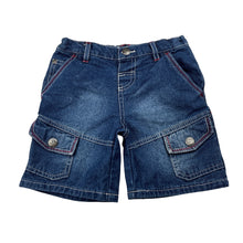 Load image into Gallery viewer, Boys H&amp;T, denim cargo shorts, adjustable, dinosaurs, GUC, size 2,  