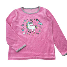 Load image into Gallery viewer, Girls pink, velour pyjama top, unicorn, GUC, size 5,  