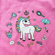 Load image into Gallery viewer, Girls pink, velour pyjama top, unicorn, GUC, size 5,  
