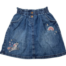 Load image into Gallery viewer, Girls Next, blue denim skirt, elasticated, L: 34cm, FUC, size 6-7,  