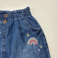 Load image into Gallery viewer, Girls Next, blue denim skirt, elasticated, L: 34cm, FUC, size 6-7,  