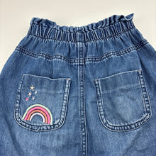 Load image into Gallery viewer, Girls Next, blue denim skirt, elasticated, L: 34cm, FUC, size 6-7,  